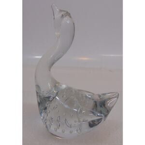 Swan Paperweight Art Glass Crystal Clear Bird Long Neck Goose Figurine ROC VTG